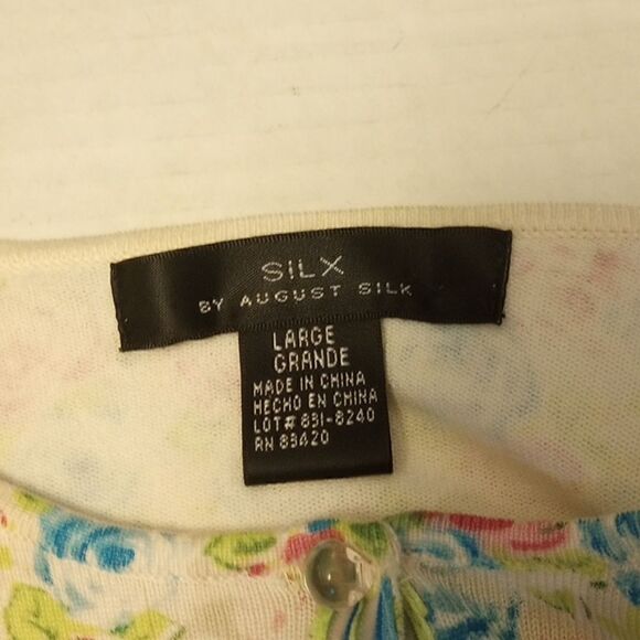 Silk blend floral sweater with glass accent buttons and ribbon t… - Picture 4 of 11